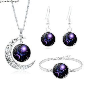 Twelve Constellations Crystal Necklace Set Minimalist Creative Gift Time Bracelet Earring Jewelry Three piece Set