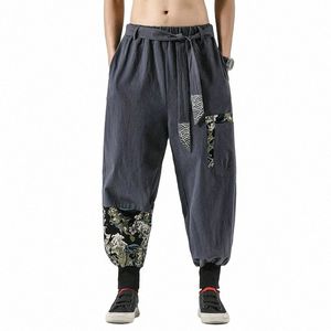 Cott Linen Men's Harem Pants Lose Chinese Style Byxor Male New Leisure Elasticated Midje Sweatpants Mens Stor storlek M-5XL V1QL#