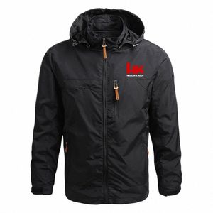 HK Heckler Koch ingen kompromiss Men Bomber Jacka LG Sleeve Hooded Trench Coat Jacket Fall Winter Coat Outdoor dragkedja Vattentät P9RH#