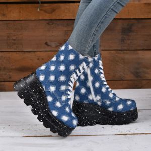 Boots Женская платформа платформы Wedge Boots Trend Trend Cosplay Tall Boots Winter Rider Boots Punk Gothic Classic Black Canvas Cowboy Boots