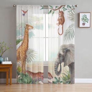 Tende Tropicale Safari Animale Elefante Tende trasparenti per finestra per soggiorno Camera da letto Voile Tende in tulle Tende in tessuto per la cucina