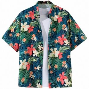 men Street Fi Summer Daily Shirt Hawaiian Carto Print Casual Loose Shirts Short Sleeve Beach Loose Tops o5aZ#