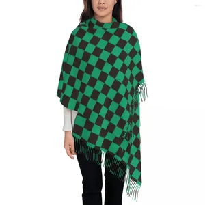 Szaliki Lady Scalf trzymaj ciepło Janpan Anime Art Head z Tassel Green Plaid Shawls WRPA Winter Custom Foulard