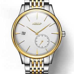 AESOP ULTRA THIN 8 5mm Classic Simple Watch Men Sliver Golden Minimalist Male Clock Full Steel Hours LeLogio Masculino252C285B