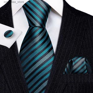 Neck Ties Neck Ties Designer Silk Ties for Men Teal Green Blue Black Striped Red Gold Yellow Purple Necktie Hanky Cufflinks Set BarryWang 6107 Y240325