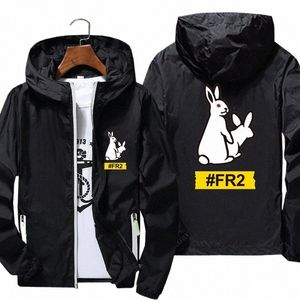 повседневная мужская # FR2 Rabbits Two ветровка Тонкая светоотражающая солнцезащитная футболка с капюшоном Пальто на молнии Пилотная велосипедная куртка больших размеров o6eo #