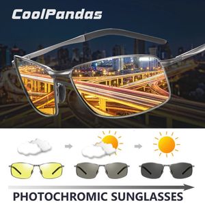 Moda Aluminum Metal Square Sunglasses Men polarizou Pochromic Day Night Driving Glasses Discoloration Lens Lentes de Sol 240320