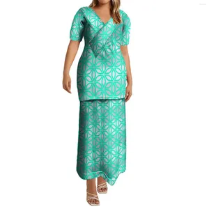 Sukienki imprezowe damskie sukienki z krótkim rękawem w szyku w szyku w szandażu temperament wysokiej jakości polinezyjski vintage niestandardowy wzór