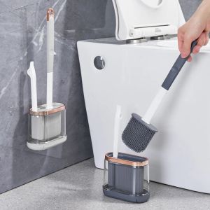 Escovas escova de toalete com pequena escova e suporte alça longa escova flexível de limpeza de toalete sem canto morto escova de limpeza de banheiro
