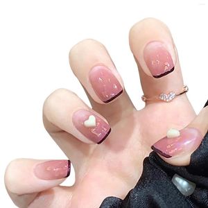 False Nails French Tip Press On Pink Gradient Color with White Heart Design för Salon Expert och Naive Women