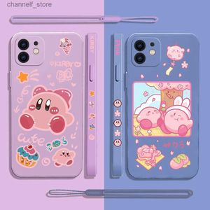 Mobiltelefonfodral söta rosa stjärnor Kirbys telefonfodral för iPhone 15 14 13 12 11 Pro Max Mini X XR XS Max SE 8 7 6s Plus Soft Liquid Silicone Covery240325