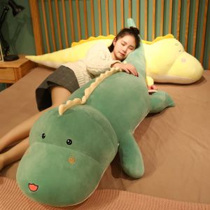 Cushions New Huggable Big Long Cute Dinosaur Plush Toy Soft Cartoon Animal Crocodile Stuffed Doll Boyfriend Pillow Kid Girl Birthday Gift