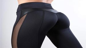 Siyah fitness legging kadınlar kalp egzersiz legginngs femmle örgü ve pu deri patchwork tozluk katı pantolon y2001079828832
