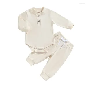 Conjuntos de roupas nascidos bebê menino menina roupas cor sólida botão manga longa macacão calças conjunto bonito outono inverno outfits
