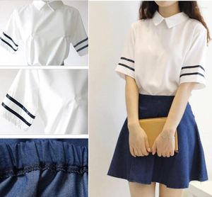 Set di abbigliamento Uniforme scolastica giapponese Marinaio Manica corta Top bianco Cravatta Gonna Stile blu scuro Jean Set completo Cosplay JK Costume estivo