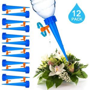 Kits 12pcs jardim planta dispensador de água rega automática sistema de unhas fluxo de água ajustável equipamentos de irrigação por gotejamento