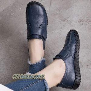 Flats Casual PULeather Shoes for Woman Autumn Flats Female Hook Loop Orthopedic Shoes Big Size 42 Women Loafers Ladies Blue Moccasins