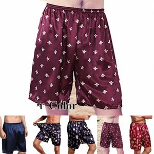 pajamas Nightwear Shorts Silk Satin Underwear Mens Night Pants Printed Pyjamas Sleep Sleepwear Bottoms Emulati Silk w007#