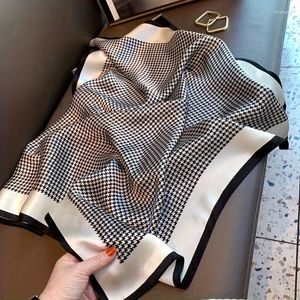 Scarves Simple Houndstooth Square Scarf Stylish Thin Smooth Silky Shawl Women's Casual Sunscreen Head Wrap