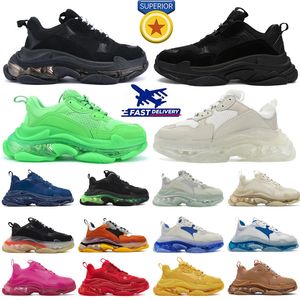 2024 Triple S Sapatos Antigos Sapatos Casuais Chunky Men Sneaker Runner Azul Gelo Cinza Treinador Lima Metálico Prata Pastel Fluo Verde Pai Sapato Designer de Moda Chaussures