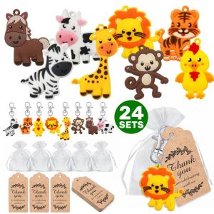 Gravestones 24 bitar av djungel Safari Animal Keychains, lämpliga för Safari Party Supplies, Children's Party Bag Filling, Jungle Safari Bab