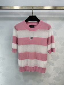 Бесплатная доставка 2024, полосатый пуловер с круглым вырезом и короткими рукавами, женский вязаный свитер, дизайнерский короткий женский свитер 3251