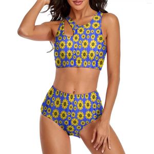 Costume da bagno da donna Girasole Amore Bikini Set Fiori gialli Stampa Costume da bagno push up Costume da bagno divertente con grafica da surf a vita alta sexy