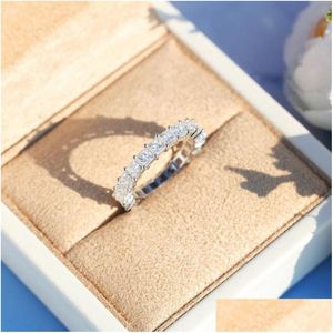 Bandringe Klassischer feiner Schmuck Sterling Silber FL Princess Cut Weißer Topas CZ Diamant Edelsteine ​​Eternity Square Party Frauen Weddin DHS7O