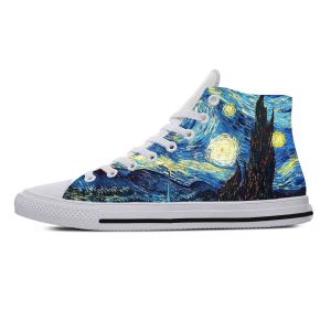 Shoes Vincent Van Gogh Starry Night Oil Painting Funny Casual Cloth Shoes High Top Comfortable Breathable 3D Print Men Women Sneakers