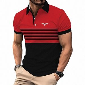 Logo Print Men Summer Short Sleeve Casual Polo Shirt, Men Stripe Golf Polo Shirt. G02B#
