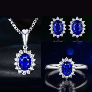 Blue red yellow green purple white zircon Crown Necklace Set Ring Earring Pendant female