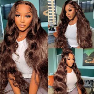 Ediere Chocolate Brown Front Wig for Women 13x4 HD Body Wave Lace Frontal Glueless Wigs Human Pre Plucked with Baby Hair 180% Density 24 Inch