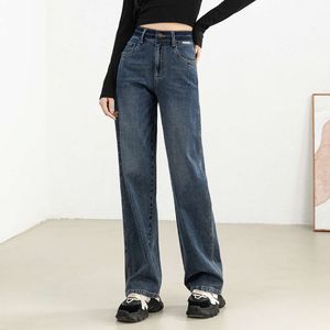 Jeans color block per gamba dritta da donna 2023 autunno nuovi piccoli pantaloni a vita alta dimagranti e versione stretta con gamba larga