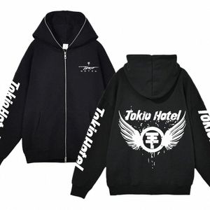 tokio Hotel Zip-up Jacket Casual Streetwear Thin Fleece Oversized Hoodie Spring Autumn Rock Band Sweatshirts Unisex Y2K Sweater t0gI#