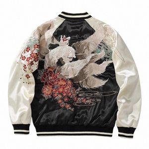 Neue Männer Jungen High Street Sukajan Souvenir Jacke Nine Tailed Fox Pey bestickt Pilot Bomber Letterman Varsity Ad Vintage E9v9 #