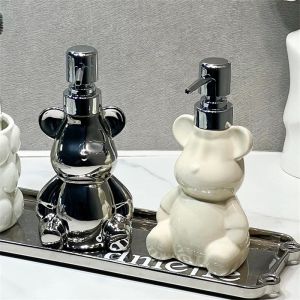 Dispensers WHYOU Creative Ceramic Bear Liquid Soap Dispensers Body Wish Shampoo Emulsion Bottle Latex Bathroom Accessories Set Wedding Gift