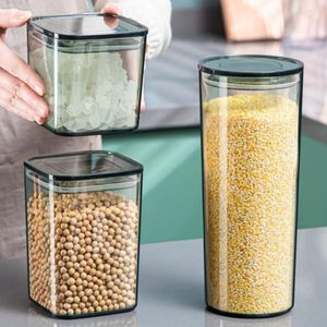 Garrafas de armazenamento caixa de cereais transparente portátil plástico empilhável recipiente de alimentos selado redondo/quadrado bule de chá cozinha