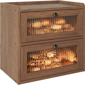 صندوق خبز كبير طبقة مزدوجة لعداد المطبخ ، حاوية تخزين الخبز الخشبية مع نافذة أكريليك