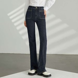 Микро -расклешенные джинсовые штаны для женщин осенью 2023 г. Небольшой рост с высокой талией.