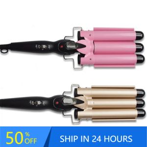 Irons Profesjonalny różowy LCD Hair Curling Iron Triple Barrel Curler Irons Irons Styler Wand Wand Waver Styling Narzędzia 20#513