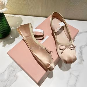 Luxury Miui Paris Ballet Fashion Designer Professional Dance Shoes 2024 Satin Ballerinas Platform Bowknot Shallow Mouth Single Shoe Flat Sandals for Women 35-40