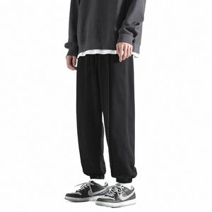 Pantaloni da yoga con coulisse da uomo Colore solido Pantaloni da uomo di peso medio di base Corea Harajuku Pantaloni in maglia spessa in caldo pile per gli uomini J101 #