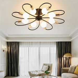 Ceiling Lights Multiple Iron Heads E27 Chandelier Black White Gold Lighting Fixture Nordic Pendant Lamp For Living Dining Room