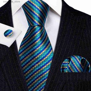 Cravatte Cravatte Designer Seta Cravatte da uomo Set Verde acquamarina Oro a strisce Blu Rosso Viola Cravatta Fazzoletto da taschino Gemelli Set Matrimonio BarryWang 6274 Y240325