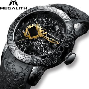Megalith Fashion Gold Dragon Sculpture Watch Men Quartz Watch Waterproof Big Dial Sport Watches Men Watch Watch Top Fudicury Brand Clock L322H