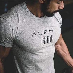 Homens ginásio verão compressão apertado homem carta impressão manga curta camiseta esportes de fitness algodão casual topo roupas masculinas 240321