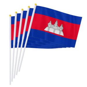 Acessórios PTEROSAUR 14 * 21 cm Bandeira de mão do Camboja, Bandeira nacional do Camboja Países do mundo Decoração Presentes Pequena bandeira de ondulação manual, 50/100 unidades