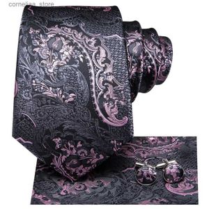 Cravatte Cravatte Hi-Tie Elegent Silk Cravatta da uomo Set Hanky Gemelli Set Cravatte per uomo Luxury Paisley Oro Rosso Verde Luxury Wedding Party Cravatta Y240325