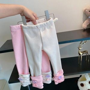 Calças meninas uma peça leggings de pelúcia outono inverno quente coração longo doce macio moda ao ar livre all-match