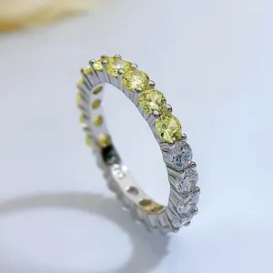 Кольца кластера Весна Qiaoer Роскошное стерлинговое серебро 925 пробы Зеленый Желтый Розовый Высокоуглеродистый бриллиант Драгоценный камень Обручальное кольцо Обручальные кольца для